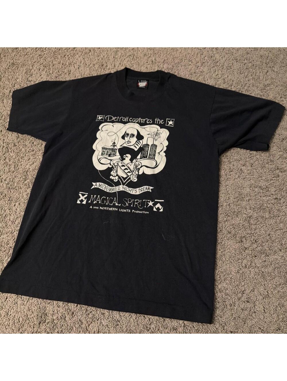 Vintage 1991 Shakespeare Production Screen Stars Tee Single Stitch Faded Black L